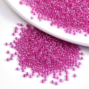 6/0 Glass Seed Beads, Inside Colours, Round Hole, Round, Transparent Colours Rainbow, Medium Violet Red, 6/0, 4~5x2.5~4.5mm, Hole: 1.2mm, about 1000pcs/100g