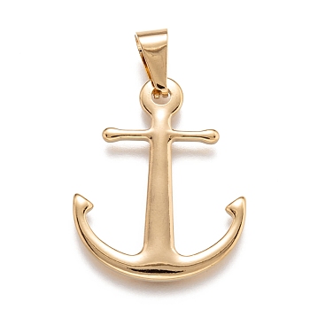304 Stainless Steel Pendants, Anchor, Golden, 32x26x2mm, Hole: 5x7mm