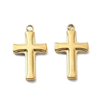 304 Stainless Steel Pendants, Cross Charm, Real 14K Gold Plated, 17.5x10x2mm, Hole: 1.5mm
