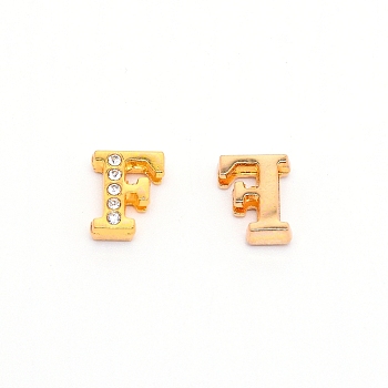 Alloy Slide Charms, with Crystal Rhinestone and Initial Letter A~Z, Letter.F, F: 11.5x9.5x4mm, Hole: 1.5x8mm