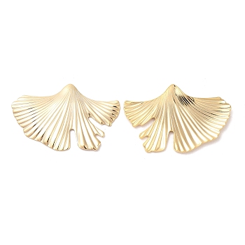 Brass Cabochons, Cadmium Free & Lead Free, Ginkgo Leaf, Real 24K Gold Plated, 21x32x1mm