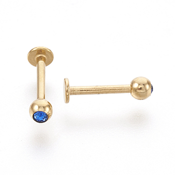 304 Stainless Steel Barbell Cartilage Earrings, with Rhinestone, Sapphire, 11mm, Pin: 1mm