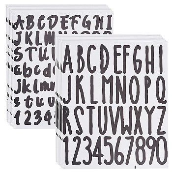 SUPERDANT 12 Sheets 2 Styles PVC Waterproof Self-Adhesive Number & Alphabet & Sign Stickers, for Gift Cards Tumbler Decoration, 21.5~23.5x18.5~19.5x0.02cm, 6 sheets/style
