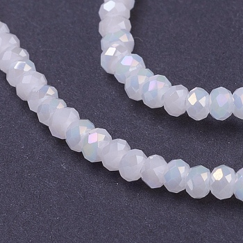Faceted Electroplate Glass Rondelle Bead Strands, Imitation Jade, AB Color Plated, White, 3x2mm, Hole: 0.5mm, about 165~170pcs/strand, 16.7 inch