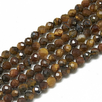 Natural Tiger Eye Beads Strands, Faceted, Round, 3~3.5mm, Hole: 0.3mm, about 113pcs/strand, 14.9 inch