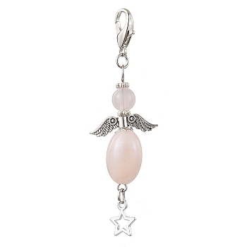 Acrylic Pendant Decorations, with Alloy Findings, Angel, Linen, 72.5mm