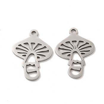 201 Stainless Steel Pendants, Mushroom Charm, Stainless Steel Color, 17.5x13x1mm, Hole: 1.4mm