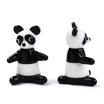 Handmade Lampwork Home Decorations, 3D Panda Ornaments for Gift, Black, 32~35x36x49~52mm