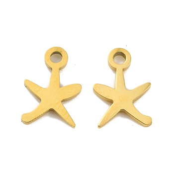 Ion Plating(IP) 304 Stainless Steel Charms, Laser Cut, Starfish Charm, Real 18K Gold Plated, 10x7x1mm, Hole: 1.4mm