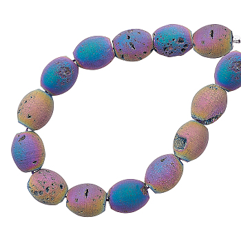 Electroplated Natural Druzy Geode Agate Bead Strands, Barrel, Multi-color Plated, 14x12mm, Hole: 1mm, about 13pcs/strand, 7.48 inch, 1strand/box
