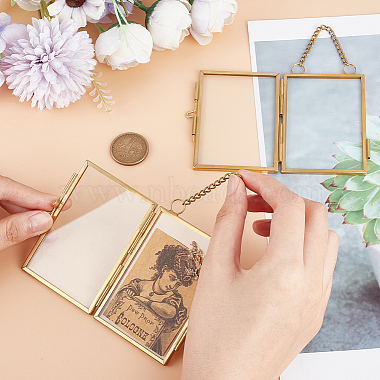 Rectangle Mini Brass Wall Hanging Photo Frame for Pressed Flower with Chain(ODIS-WH0061-05AG)-3