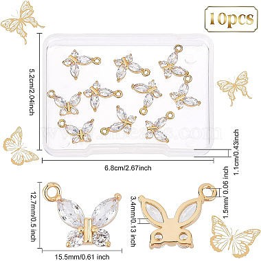 10Pcs Brass Clear Cubic Zirconia Pendants(ZIRC-BC0001-06)-2