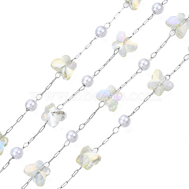 Papillon en verre et chaînes de perles en plastique abs(CHS-N003-02-01)-3
