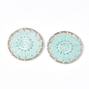 Light Gold Pale Turquoise Flat Round Polyester Pendants