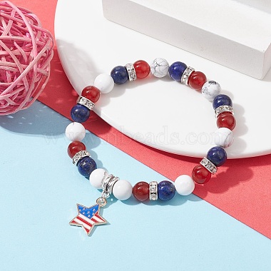 Independence Day Natural Mixed Gemstone Round Beaded Stretch Bracelet(BJEW-TA00434)-2