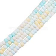 Opaque Spray Painted Glass Bead Strands, Frosted, Flat Round, Mixed Color, 4~4.5x3mm, Hole: 1mm, about 133~135pcs/strand, 15.43 inch~15.75 inch(39.2~40cm)(GLAA-N047-07-07)