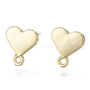 Alloy Stud Earring Findings, with Loop and Steel Pin, Heart with Plastic Protective Sleeve, Light Gold, 11.5x10.5mm, Hole: 1.4mm, Pin: 0.7mm(PALLOY-T064-60LG-RS)