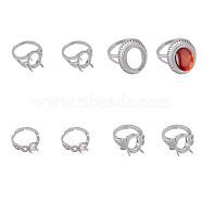 8Pcs 4 Style Adjustable Brass Finger Ring Components, Pad Ring Settings, 4 Claw Prong Settings, Platinum, Tray: 7.5~16x5~12mm, Inner Diameter: 16~18mm, 2Pcs/style(KK-FH0006-14)