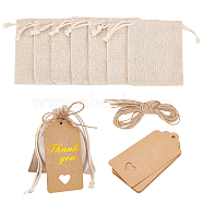 10Pcs Cotton Packing Pouches Drawstring Bags, with Jute Cords and Kraft Paper Gift Tags, Wheat, 11x9.5cm(ABAG-NB0001-41B)