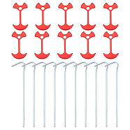 SUPERFINDING 15Pcs Aluminum Alloy Fishbone Tent Stakes Pegs and 10Pcs Iron Camping Tent Pegs, Red, 180x4mm, 67x36x4mm, Hole: 7.5mm(FIND-FH0001-66)