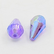 Opaque Eco-Friendly Poly Styrene Acrylic Beads, AB Color Plated, Faceted, teardrop, Medium Purple, 12.5x8mm, Hole: 1.5mm, about 1666pcs/500g(MACR-I033-04)
