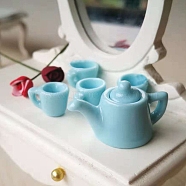 Mini Porcelain Tea Set, including 1Pc Teapot, 4Pcs Teacup, for Dollhouse Accessories, Pretending Prop Decorations, Sky Blue, Teacup: 10x6x6mm, Teapot: 24x12x16mm(BOTT-PW0001-218B)