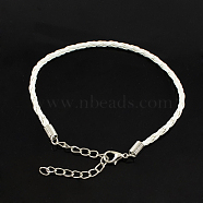 Trendy Braided Imitation Leather Bracelet Making, with Iron Lobster Claw Clasps and End Chains, White, 200x3mm(BJEW-S076-003)