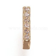 Golden Plated Brass Micro Pave Cubic Zirconia Slide Charms, Letter, Clear, Letter.I, 7~7.5x1.5~6.5x3mm, Hole: 6x1mm(ZIRC-L075-61I-G)