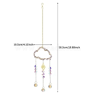 Alloy Cloud with Natural Amethyst Chips Beaded Hanging Pendant Decorations, Glass Beaded Suncatchers for Party Window, Wall Display Decorations, 505x105mm(PW-WG24607-04)