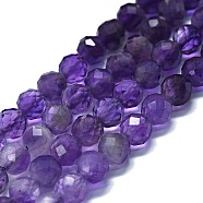 Natural Amethyst Beads Strands, Faceted(64 Facets), Round, 6mm, Hole: 0.8mm, about 62~67pcs/strand, 15.16~15.55 inch(38.5~39.5cm)(G-G927-06A)