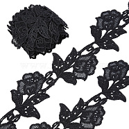 Polyester Lace Trim, for Sewing Craft, Flower, Black, 3 inch(75mm)(SRIB-GF0001-21A)