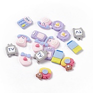 Opaque Resin Cabochons, TV & Camera & Calculator & Clock & Telephone, Mixed Shapes, Mixed Color, 20~24x14~24.5x4~6.5mm(RESI-G041-C09)