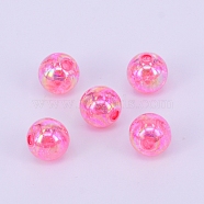 Electroplate Crackle Acrylic Beads, AB Color Plated, Round, Hot Pink, 8mm, Hole: 2mm, about 324pcs/90g(CCG-WH0001-8mm-05)