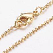Brass Ball Chain Necklaces, with Lobster Claw Clasps, Real 18K Gold Plated, 17.5 inch(44.5cm), 1.2mm(MAK-L009-06G)