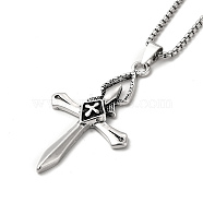 Alloy Cross Pandant Necklace with Box Chains, Gothic Jewelry for Men Women, Antique Silver, 23.62 inch(60cm)(NJEW-K245-004)