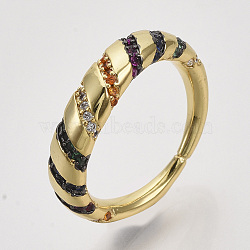 Brass Micro Pave Cubic Zirconia Finger Rings, Nickel Free, Colorful, Real 18K Gold Plated, Size 7, 17mm(ZIRC-Q022-025G-NF)