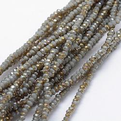 Electroplate Glass Beads Strands, Imitation Jade, Half Rainbow Plated, Faceted, Rondelle, Dark Slate Gray, 2.5x1.5mm, Hole: 0.5mm, about 197~201pcs/strand, 12.9 inch(33cm)(EGLA-J144-HR-C06)
