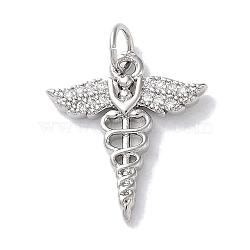 Rack Plating Brass Micro Pave Clear Cubic Zirconia Pendants, Long-Lasting Plated, Lead Free & Cadmium Free, Wing, Platinum, 18x16x2mm, Hole: 3.4mm(KK-Z039-13P)