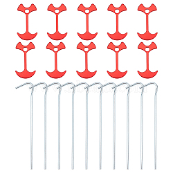 SUPERFINDING 15Pcs Aluminum Alloy Fishbone Tent Stakes Pegs and 10Pcs Iron Camping Tent Pegs, Red, 180x4mm, 67x36x4mm, Hole: 7.5mm(FIND-FH0001-66)