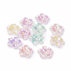 Rainbow Iridescent Plating Transparent Acrylic Bead Caps, UV Plated, 5-Petal Flower, Mixed Color, 14x14.5x3mm, Hole: 1.7mm(X-OACR-E013-07)