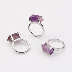 Natural Amethyst Finger Rings, with Alloy Ring Findings, Platinum, Bullet, Size 8, 18mm(RJEW-P121-A02)