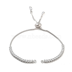 Brass Pave Clear Cubic Zirconia Square Slider Bracelet Making, Platinum, 8-5/8 inch(22cm), Hole: 1.8mm(BJEW-U005-02P)