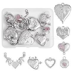 14Pcs 7 Style 304 Stainless Steel Pendant, Heart & Octagon with Heart, Stainless Steel Color, 14~28x12.5~30x1.5~3mm, Hole: 1.4~2mm, 2pcs/style(STAS-SZ0002-75P)