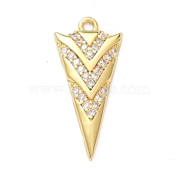 Brass Micro Pave Clear Cubic Zirconia Pendants, Triangle, Golden, 22x10x2mm, Hole: 1.4mm(ZIRC-P085-30G)