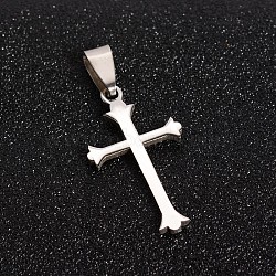 201 Stainless Steel Cross Pendants, Stainless Steel Color, 33x18x1.5mm, Hole: 3.5x10mm(STAS-I032-005)