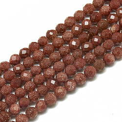 Synthetic Goldstone Beads Strands, Faceted, Round, 3~3.5mm, Hole: 0.3mm, about 113pcs/strand, 14.9 inch(G-S300-08-3mm)