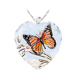 Heart Glass Pendant Necklaces, with Platinum Alloy Chains, Chocolate, 19.69 inch(50cm), Pendants: 25x23mm(PW23052489139)
