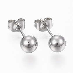 201 Stainless Steel Ball Stud Earrings, Hypoallergenic Earrings, with 316 Surgical Stainless Steel Pins, Stainless Steel Color, 8mm, Pin: 0.8mm(STAS-P179-02P-8mm)