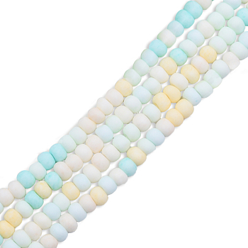 Opaque Spray Painted Glass Bead Strands, Frosted, Flat Round, Mixed Color, 4~4.5x3mm, Hole: 1mm, about 133~135pcs/strand, 15.43 inch~15.75 inch(39.2~40cm)