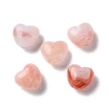 Opaque Acrylic Beads, Heart, Light Salmon, 9x10x5.5mm, Hole: 1.5mm